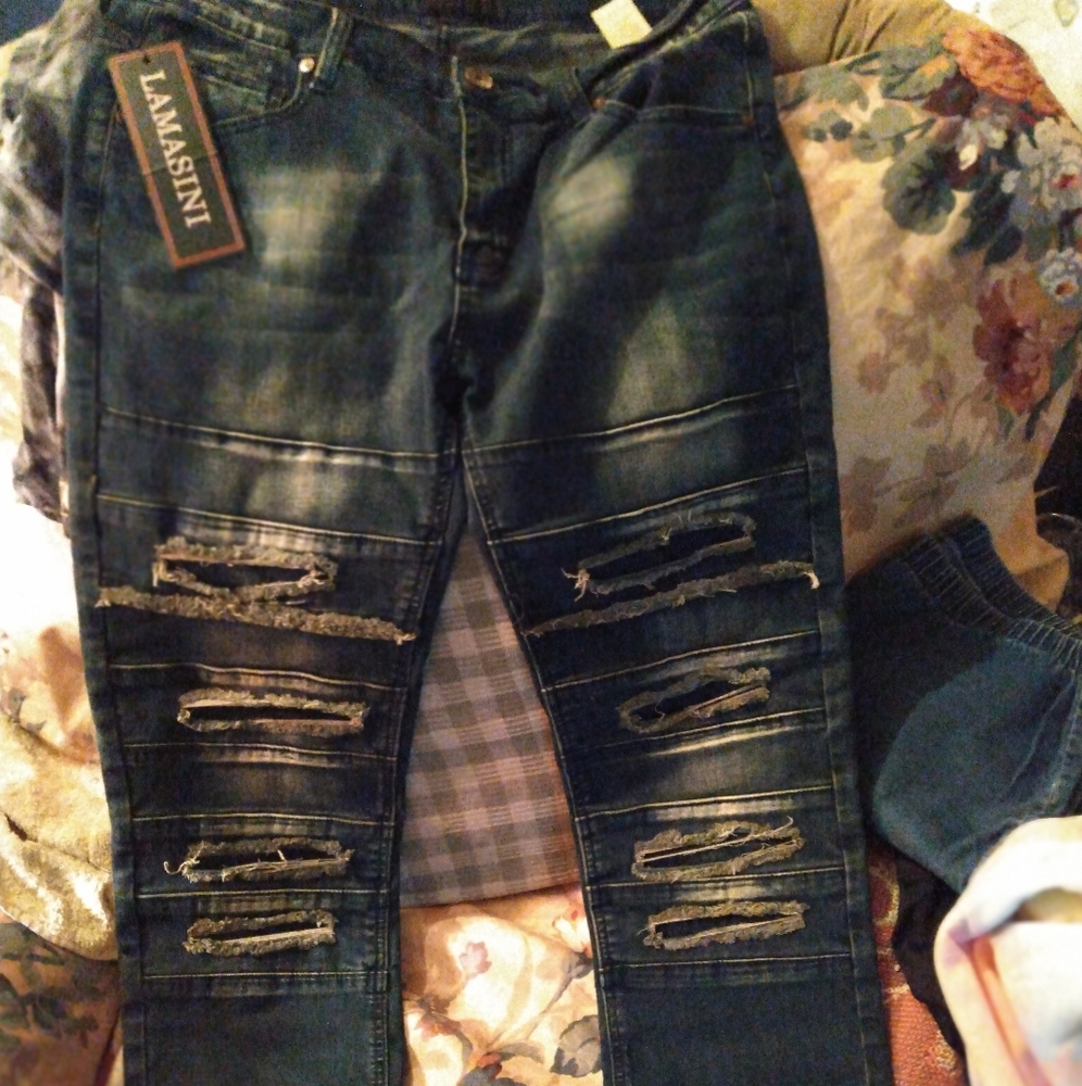 NWT W36 L30 Lamasini men's destroyed Jeans